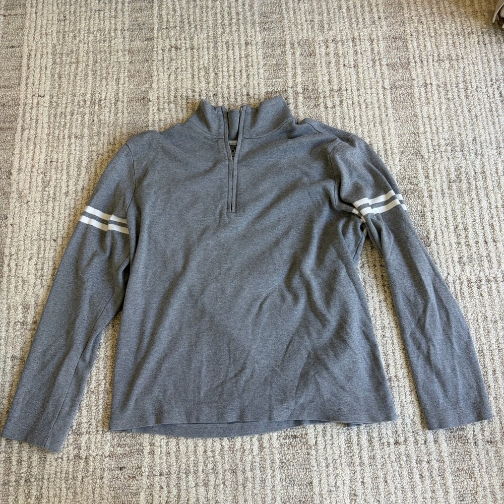 Banana Republic Mens XL Gray Quarter Zip Pullover Stripe Sleeve Sweater